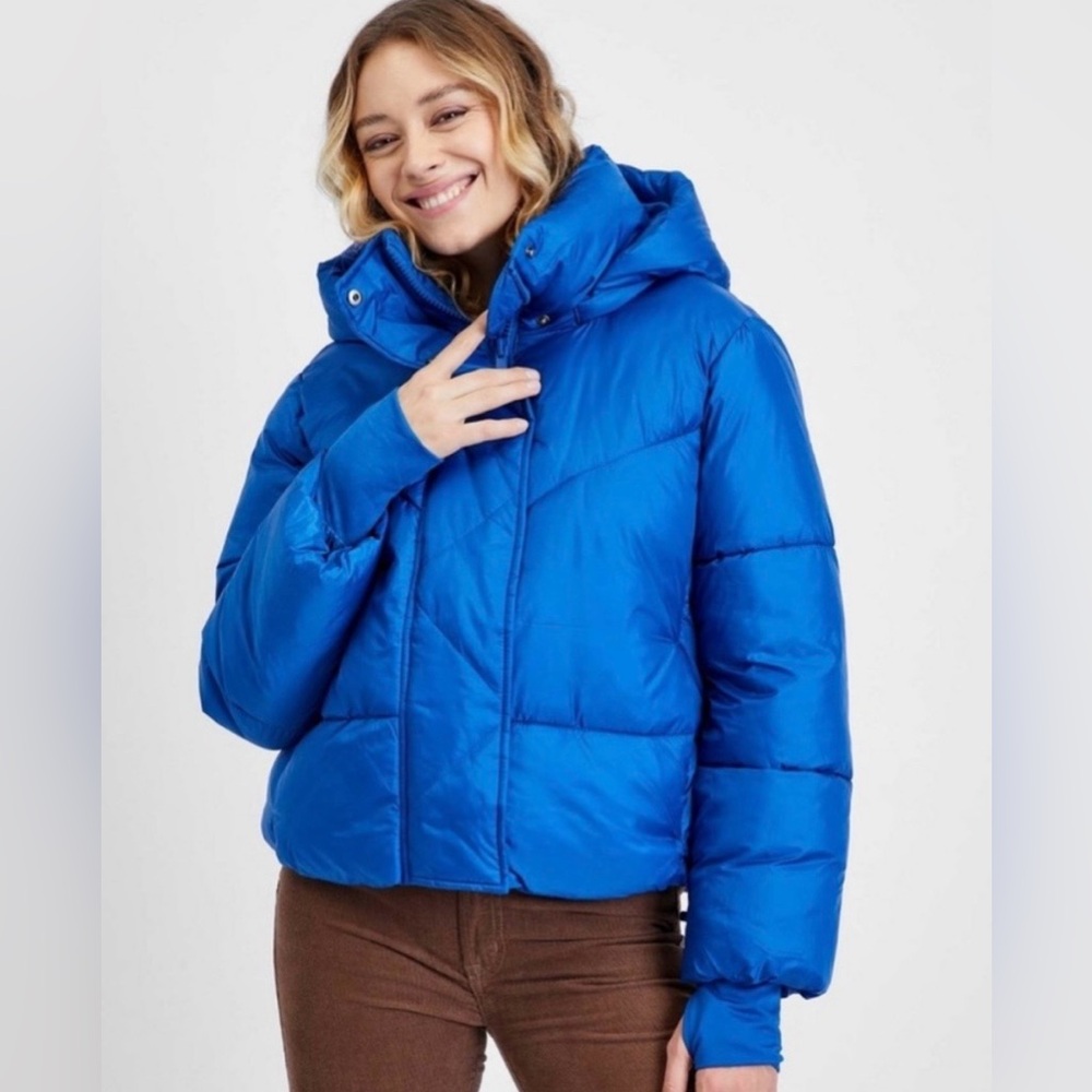 NWT $168 Gap Big Puff Cropped Puffer Primaloft P.U.R.E Jacket Blue Oversize L